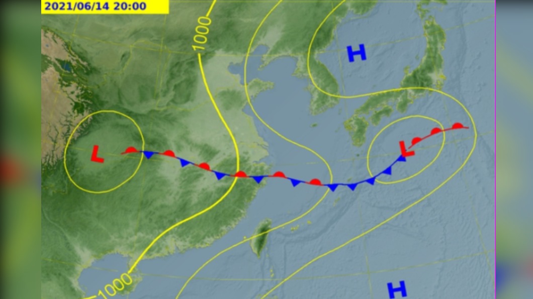 下週一(6/14)天氣預測圖。(圖/中央氣象局)