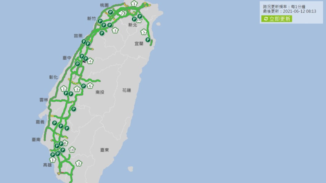 截至上午8時全台各地路況通暢。(圖/高公局即時路況)