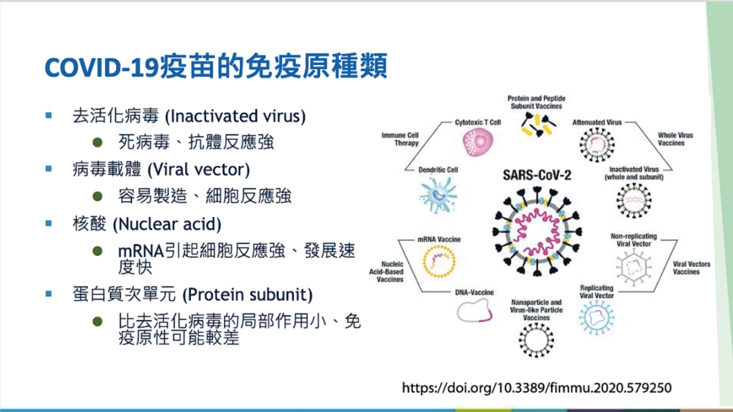 新冠肺炎疫苗免疫原種類。(圖/翻攝自疾管署網站)