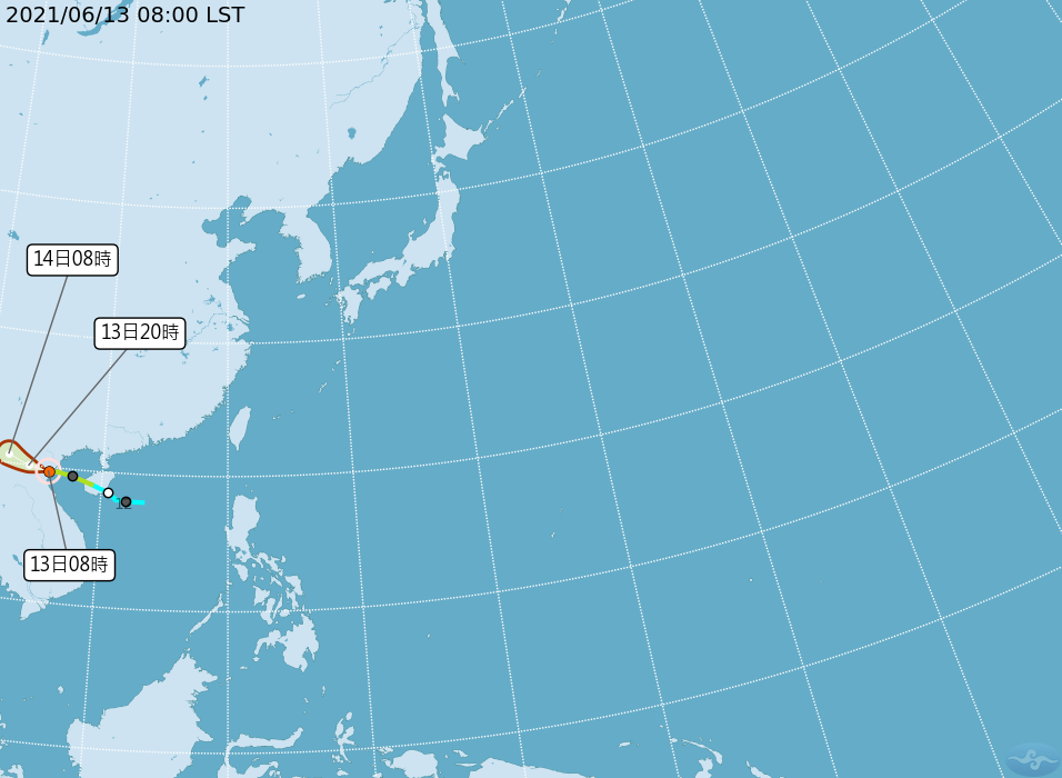 輕颱小熊以每小時14公里速度,向西北西進行。(圖/中央氣象局)