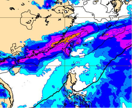 最新(12日20時)歐洲(ECMWF)模式模擬。