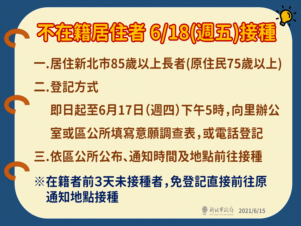 不在籍居住者,6/18(週五)接種。(圖/新北市政府)