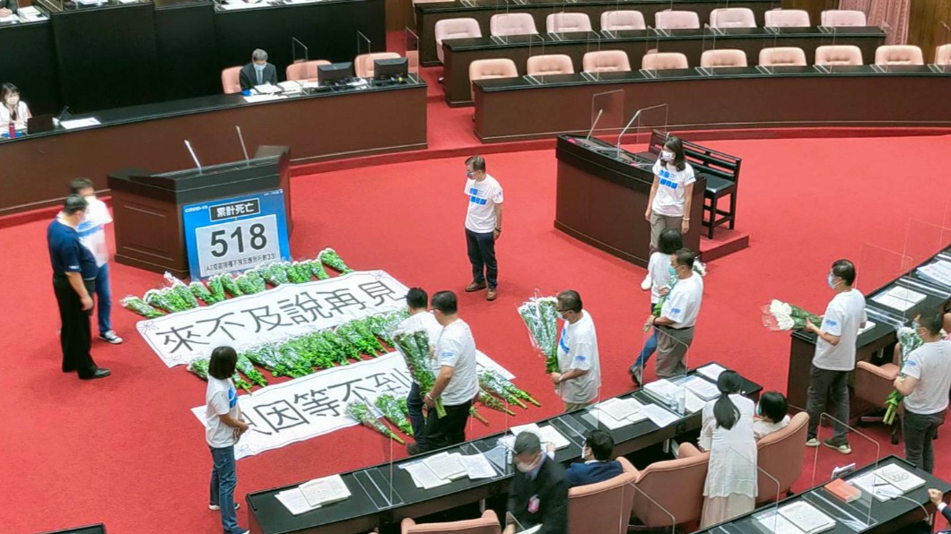 立院昨臨時會,國民黨立委持白菊花進議場。(圖/國民黨團提供)