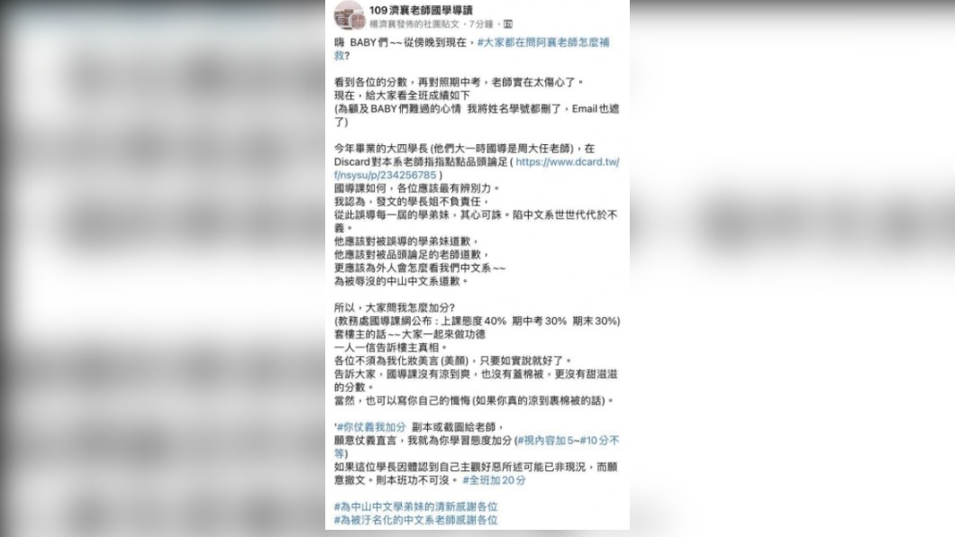 該教授發文公布加分方式。(圖/翻攝自D-card)