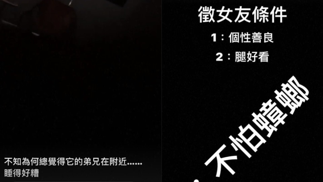 柯震東怕蟑螂到女友條件要「不怕蟑螂」。（圖／翻攝自柯震東IG）
