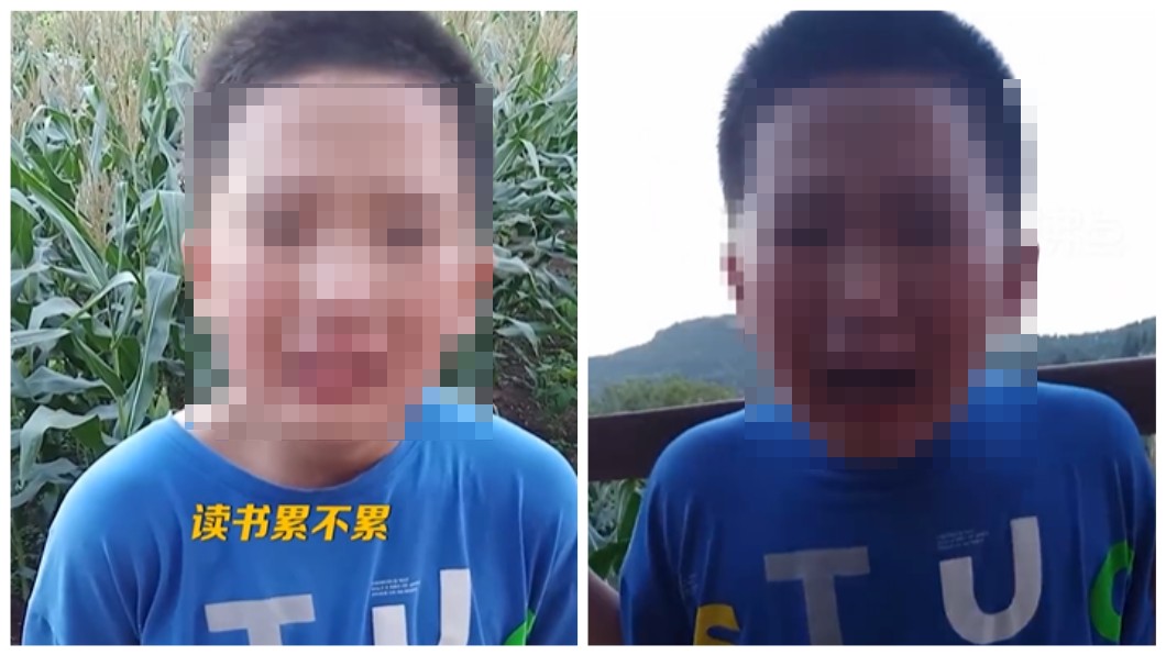 四川一名男童平日不按時寫作業,父親讓他體驗挑糞的感覺。(合成圖/翻攝自微博)