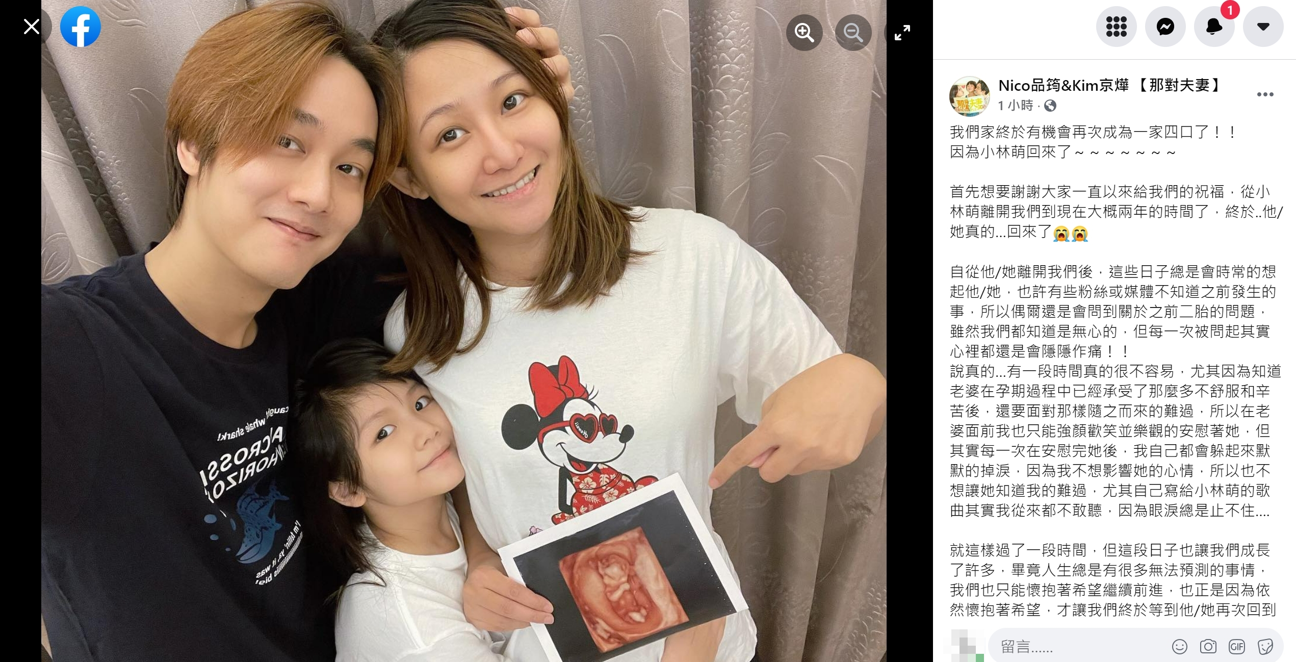 那對夫妻訴說這兩年的心路歷程。(圖/翻攝自Nico品筠&Kim京燁 【那對夫妻】臉書)