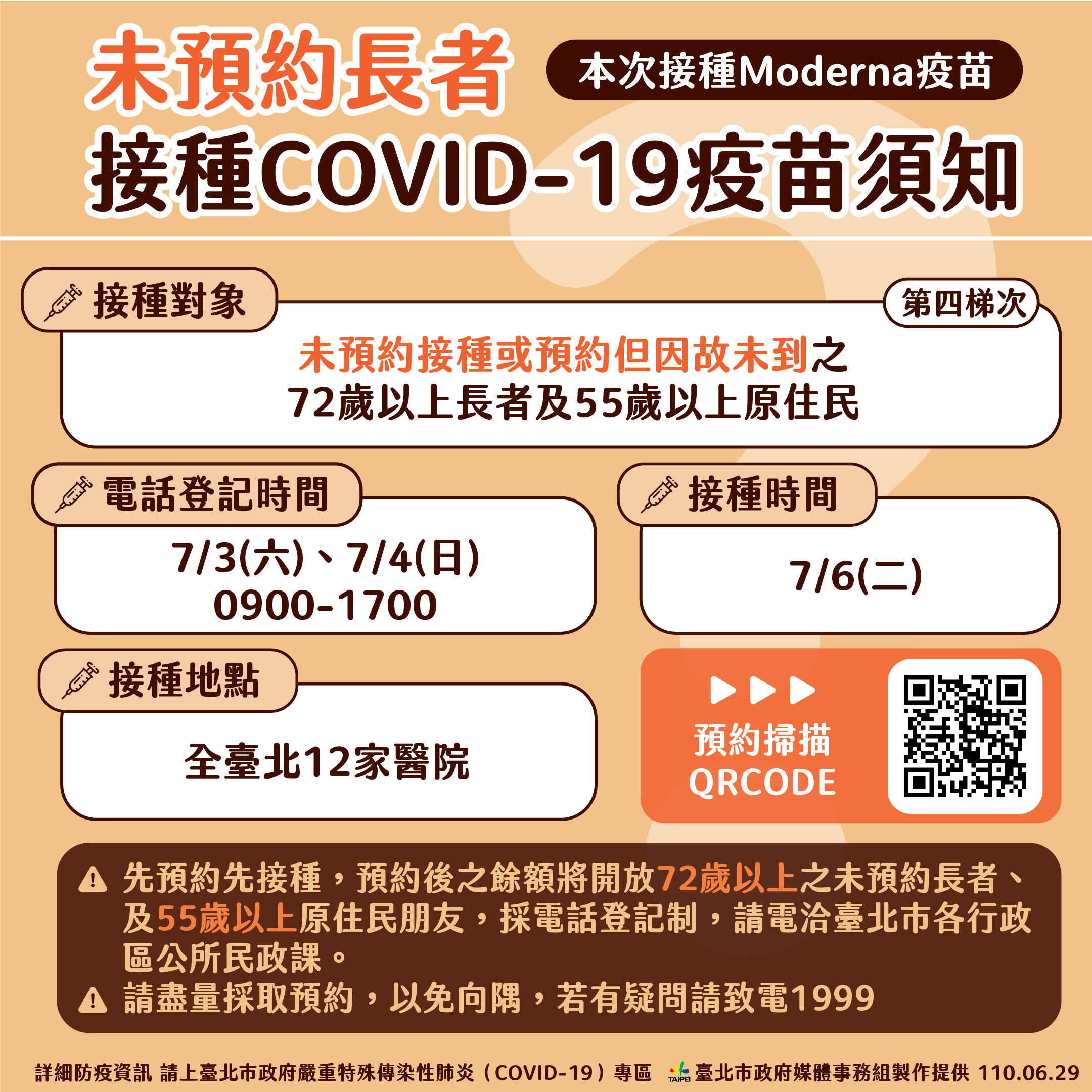 未預約長者接種新冠肺炎疫苗須知。（圖／台北市政府）