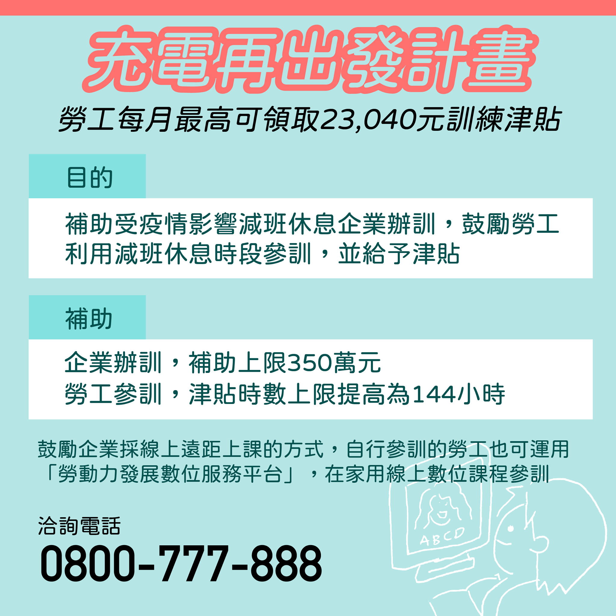 勞工每個月最高可領取2萬3040元的津貼。(圖/勞動部提供)