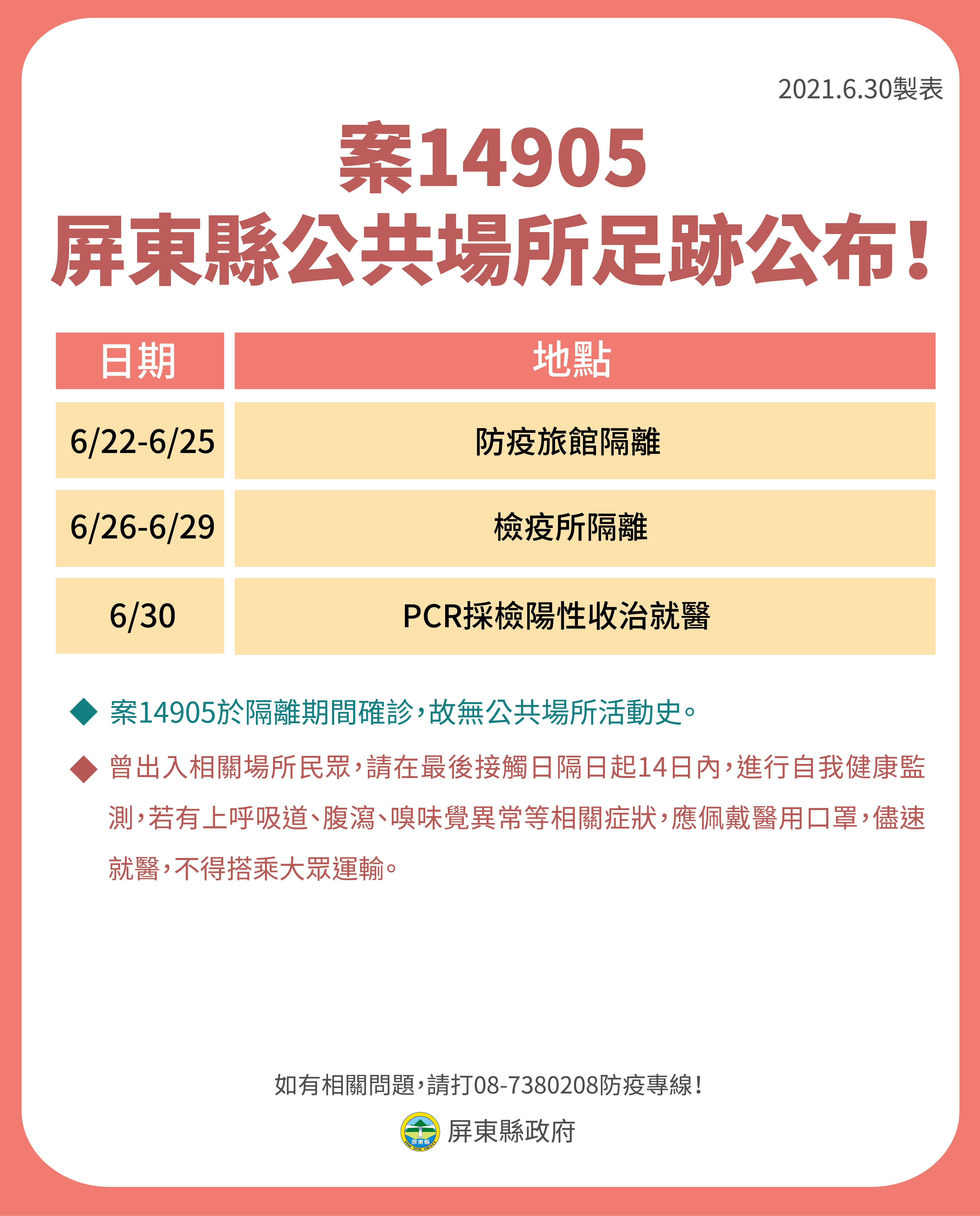 案14905屏東縣公共場所足跡公布。(圖/屏東縣政府)