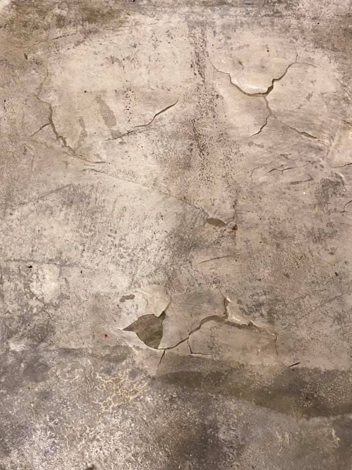 苗可麗店裡清水模地板龜裂。（圖／翻攝自苗可麗臉書）