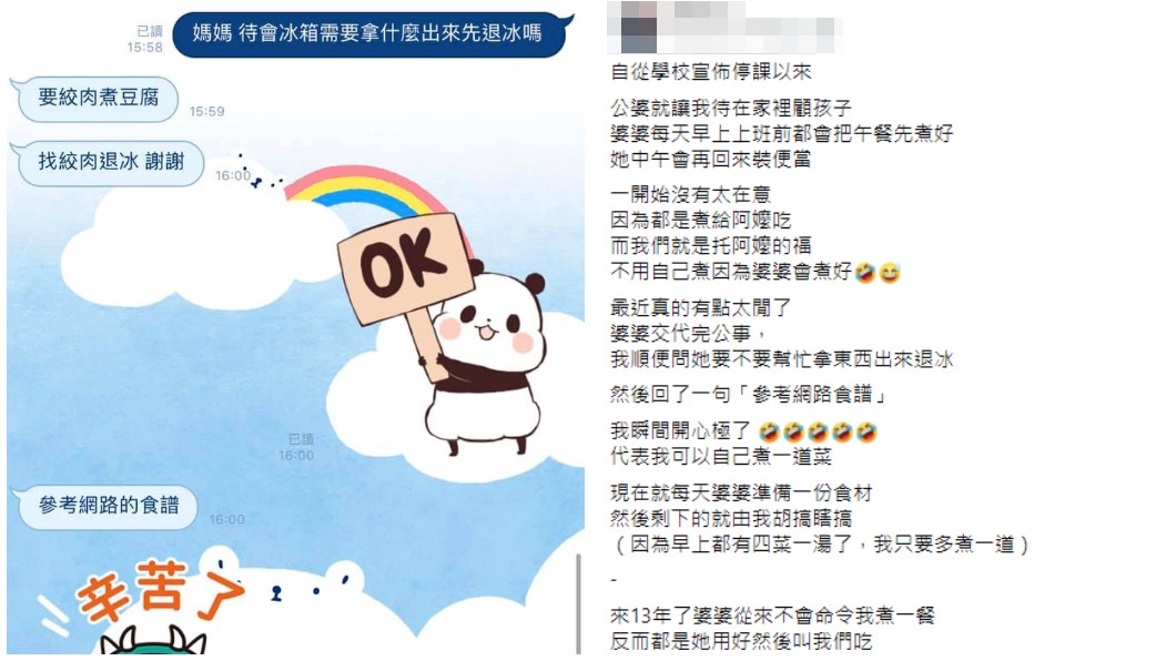 一名媳婦抱怨她嫁入夫家13年,婆婆從未要求她下廚煮飯。(合成圖/翻攝自爆怨2公社)