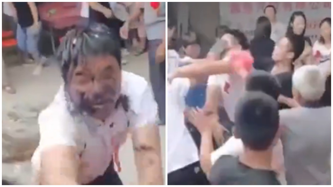 河南鶴壁一名新郎被親友鬧婚搞得超狼狽。(合成圖/翻攝自哔哩哔哩_Bilibili網站)