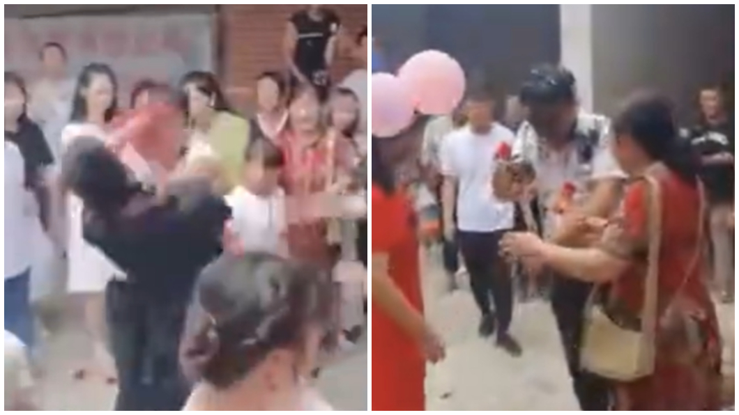 新郎氣得當場對這些婚鬧友人反擊,其他親友見狀看不下去出面制止。(合成圖/翻攝自哔哩哔哩_Bilibili網站)