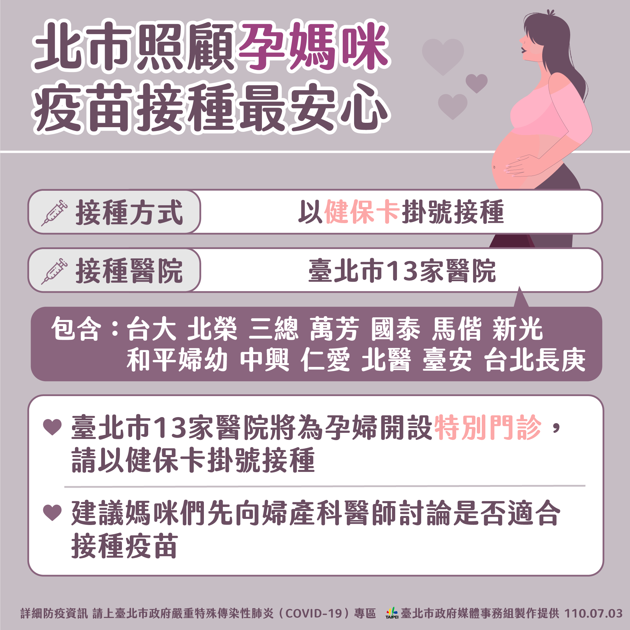 北市孕婦疫苗接種須知。(圖/台北市政府)