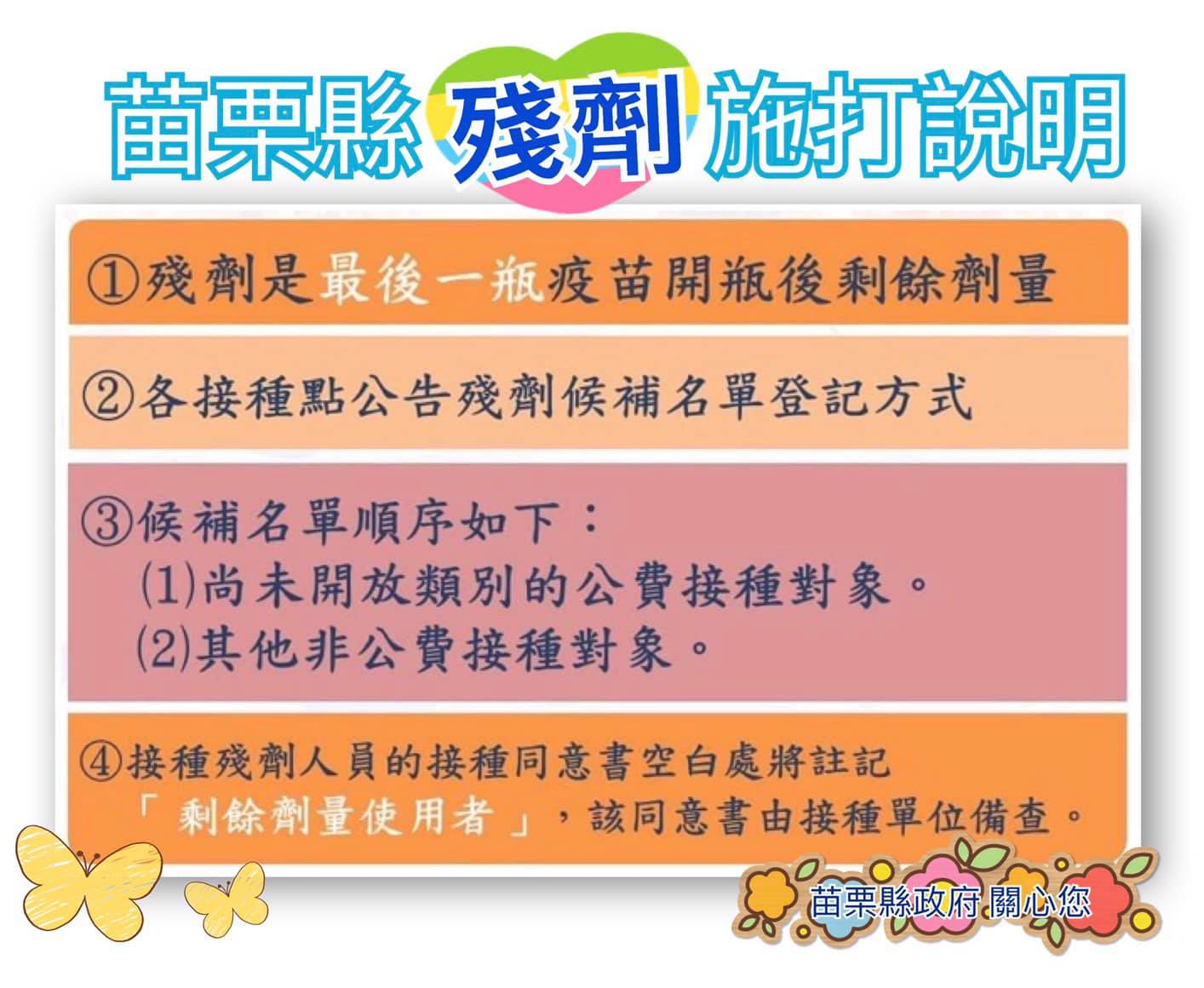 苗栗縣殘劑施打說明。(圖/苗栗縣政府)