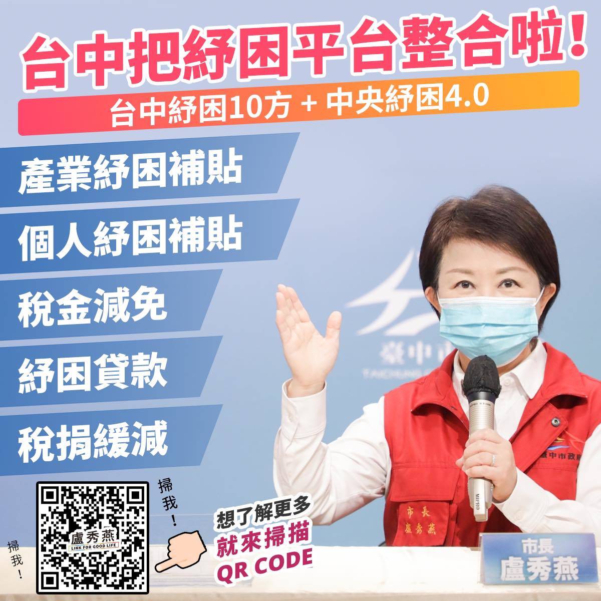 台中市紓困方案。(圖/翻攝自盧秀燕臉書)