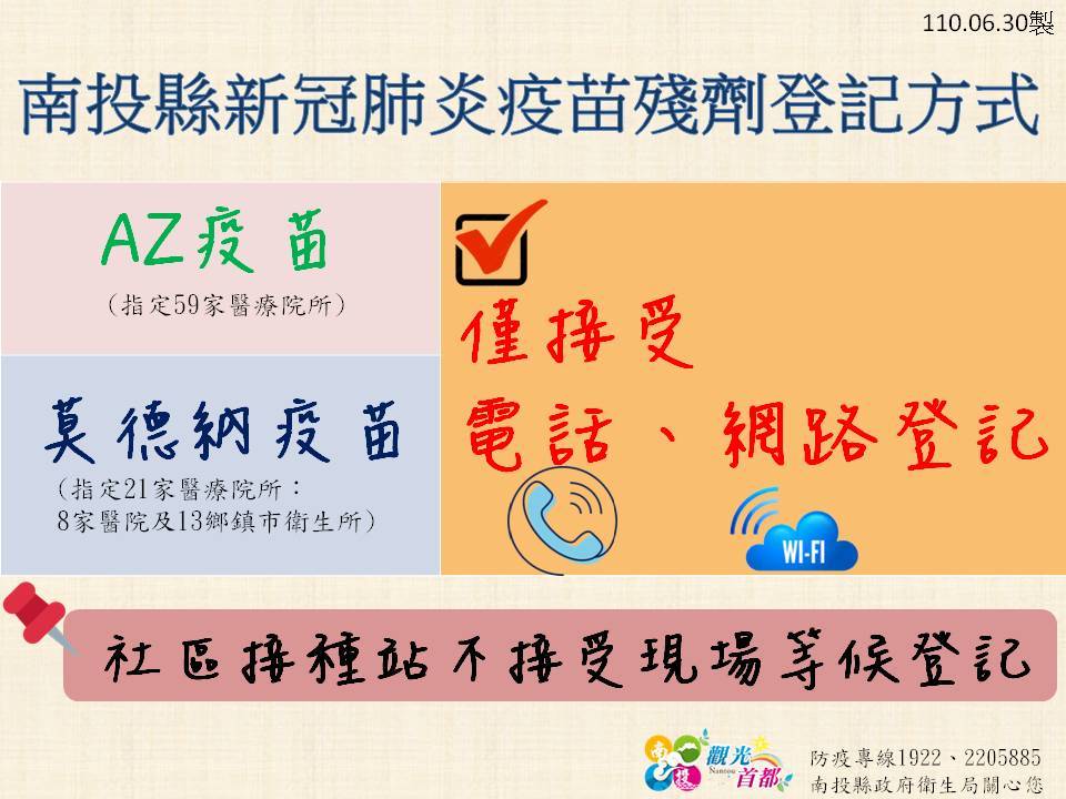 南投縣新冠肺炎疫苗殘劑登記方式。(圖/南投縣政府)