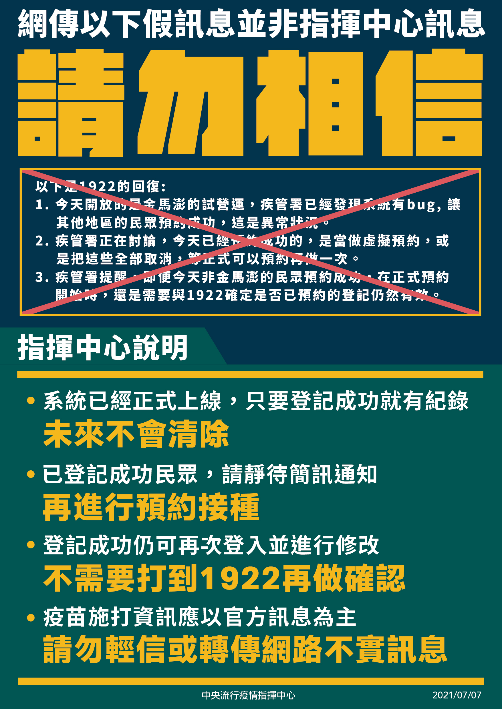 網傳以下假訊息並非指揮中心訊息。(圖/中央流行疫情指揮中心)