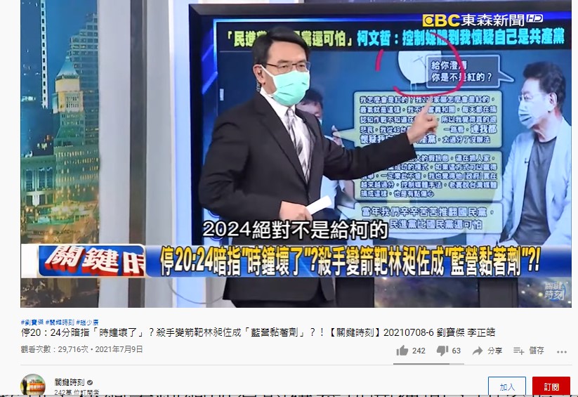 劉寶傑分析時鐘停留在20:24的意涵。(圖/翻攝自關鍵時刻YouTube)