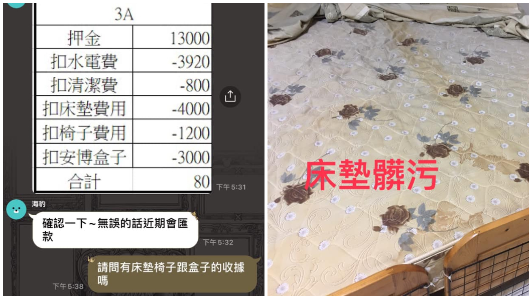 房東把扣款明細列出來。（圖／翻攝自爆怨2公社）