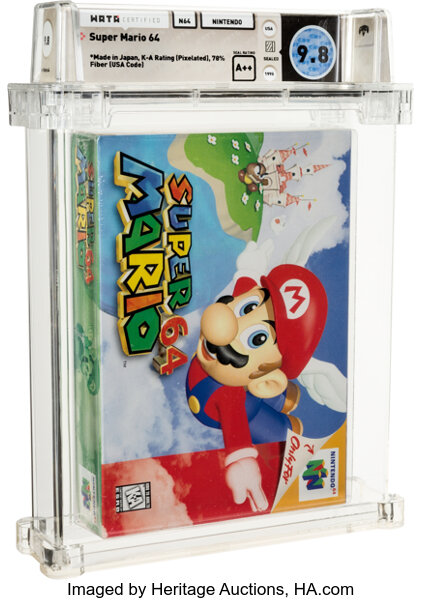 「超級瑪利歐64」遊戲卡匣成交價飆破4000萬。(圖/翻攝自Heritage Auctions官網)