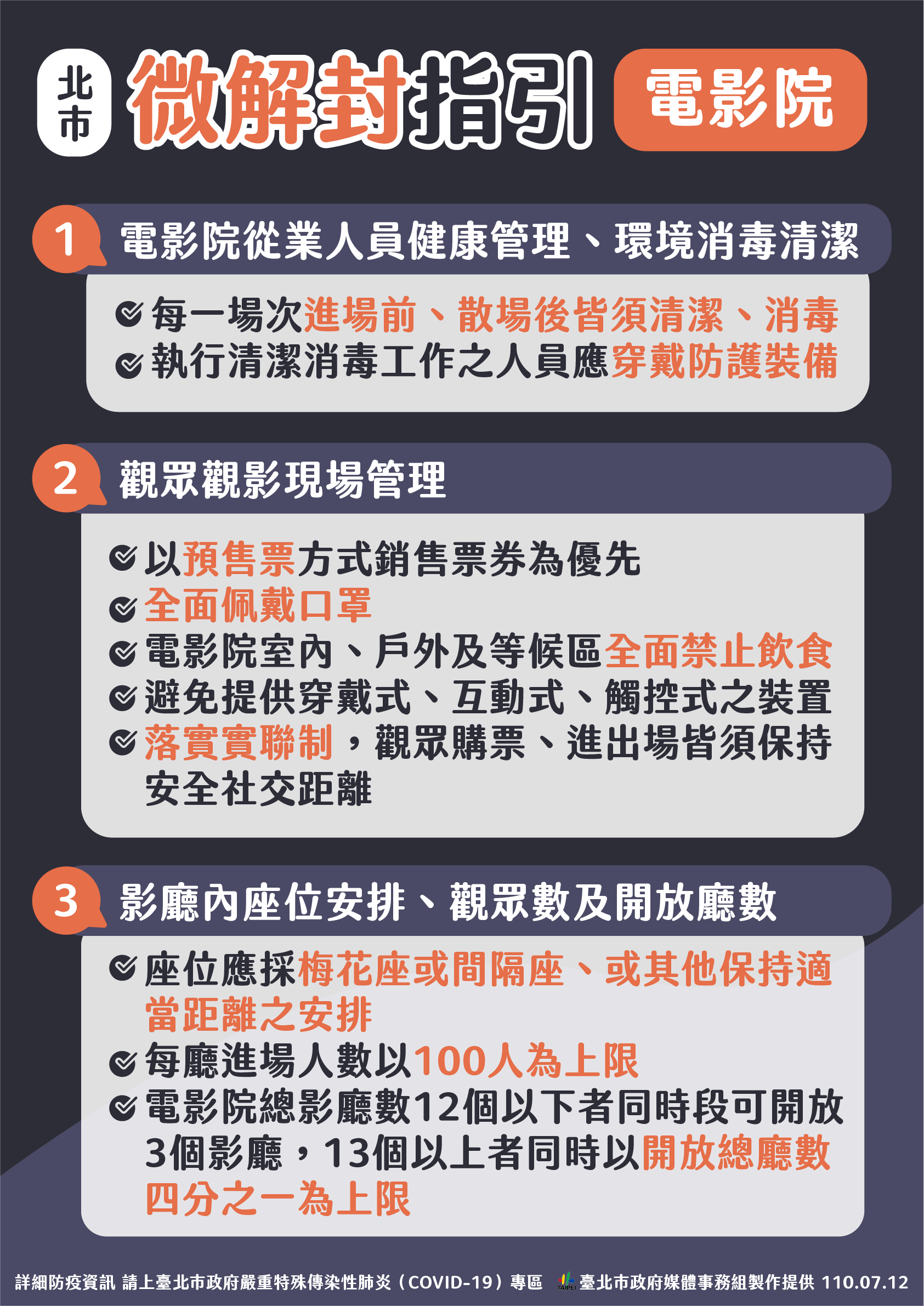 台北市微解封指引電影院。(圖/台北市政府)
