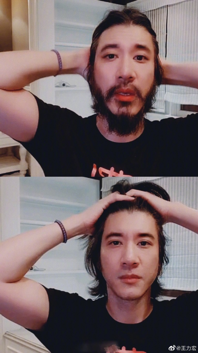 王力宏曬出刮鬍前後對比照。(圖/翻攝自王力宏微博)