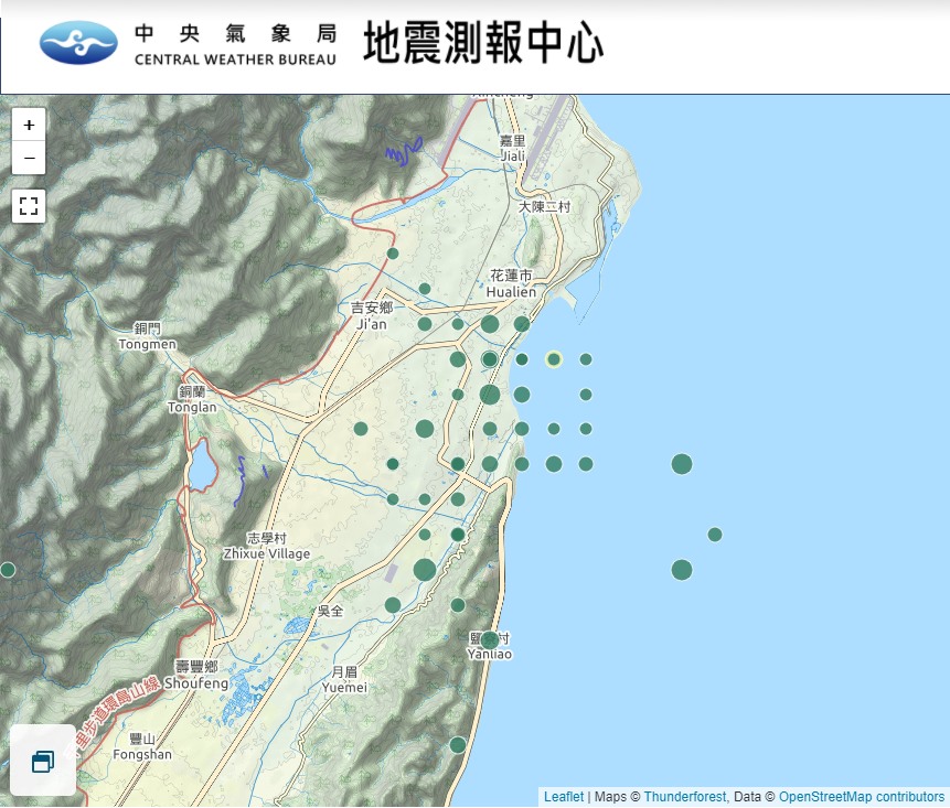 花蓮縣地震圖。(圖/翻攝自鄭明典Facebook)