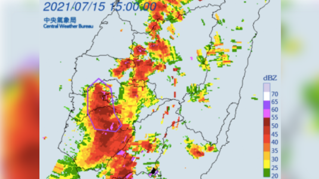 雷雨示警區域範圍圖。(圖/中央氣象局)
