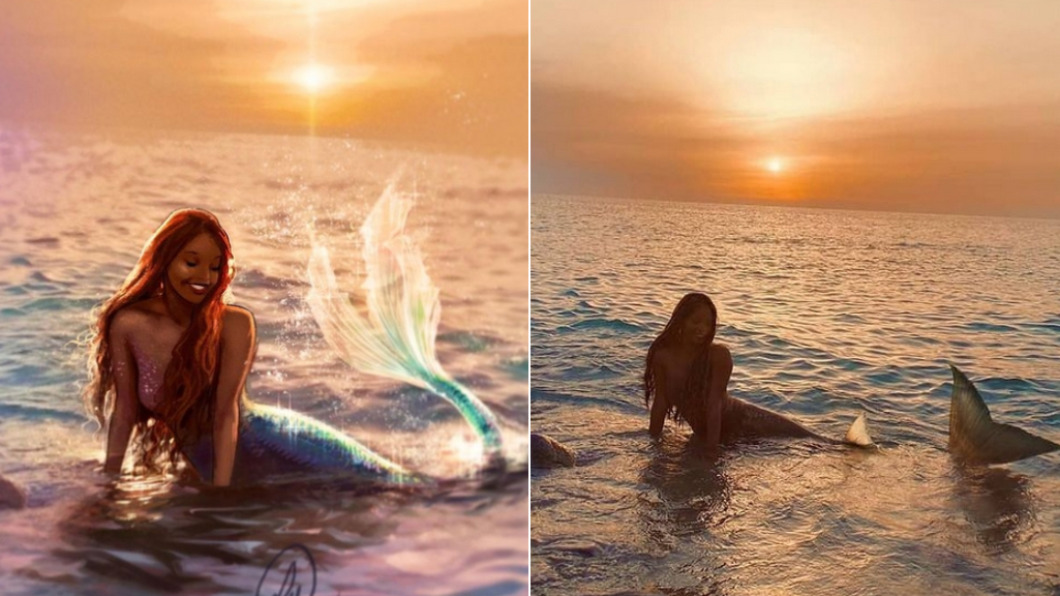 女主角Halle Bailey「人魚裝照」首度釋出。（圖／翻攝自lukaswerneck、liveactionariel IG）