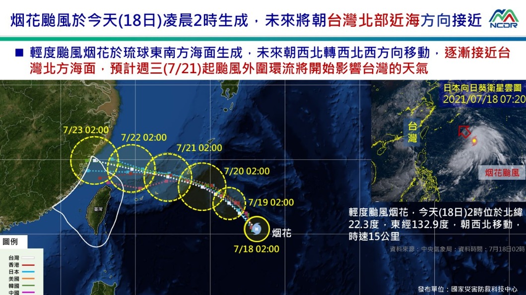 烟花颱風最新路徑曝光。(圖/國家災害防救科技中心)