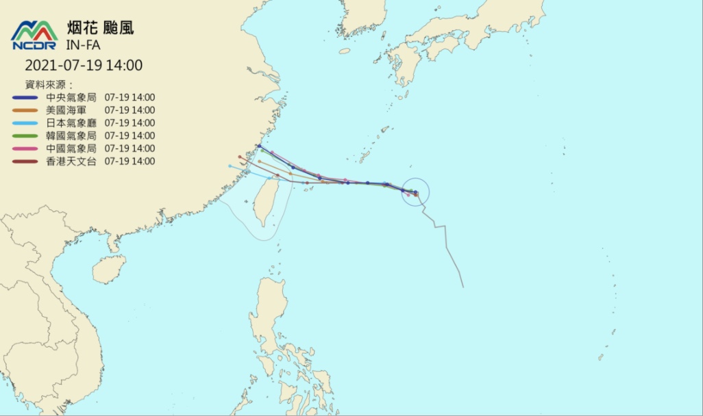 各國預測烟花颱風路徑。(圖/翻攝自NCDR)