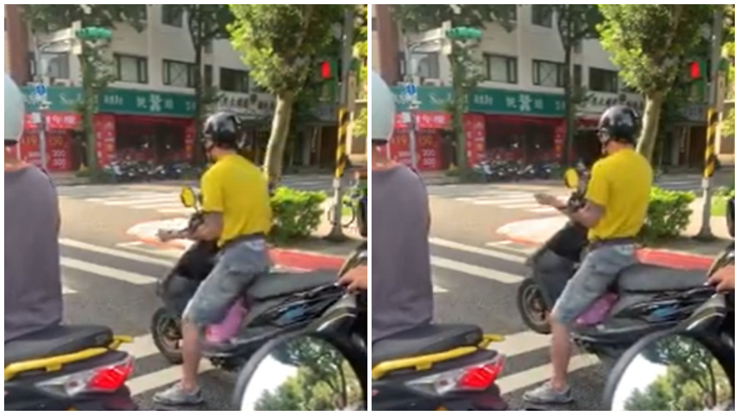 先前有網友分享目擊一名阿伯雙手舉機車龍頭將車抬起當運動。(圖/翻攝自爆料公社一日小編)