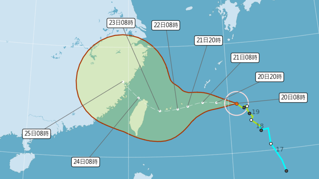 輕度颱風「烟花」路徑預測。（圖／中央氣象局）