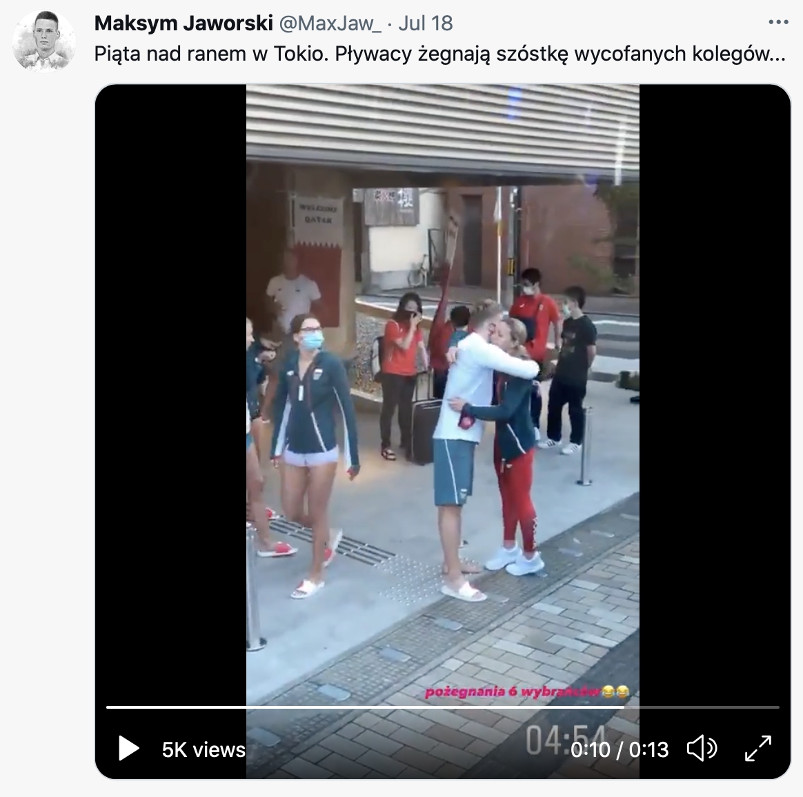 波蘭選手才剛到日本就得互相道別。(圖/翻攝自Maksym Jaworski推特)