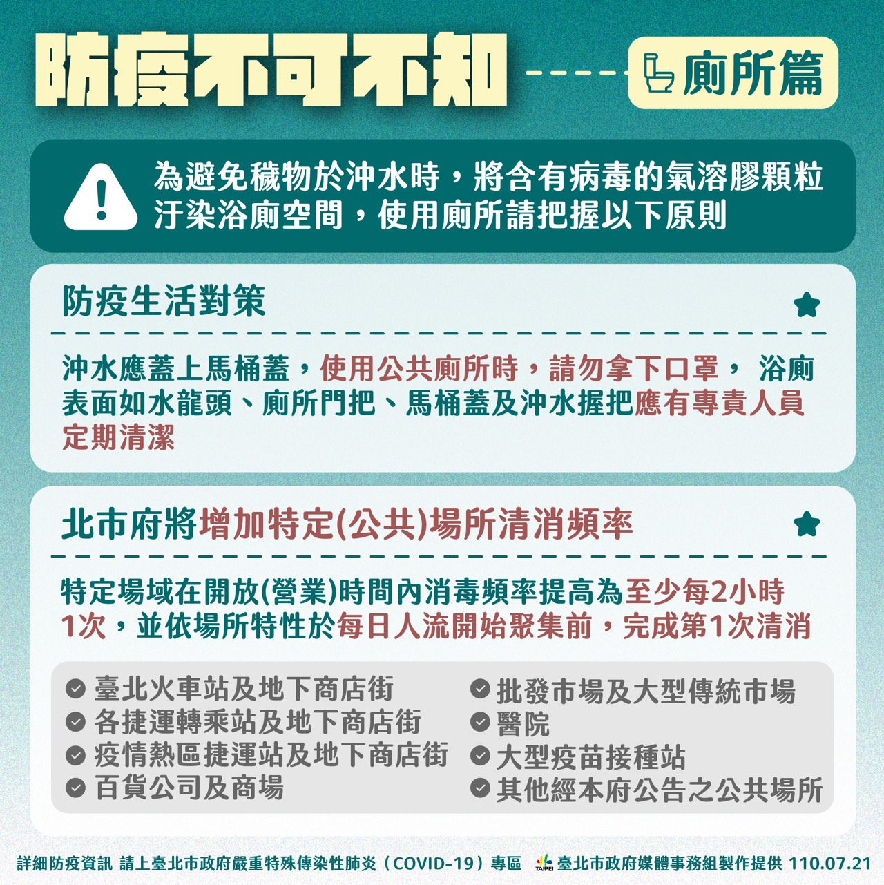 防疫不可不知(廁所篇)。(圖/台北市政府)