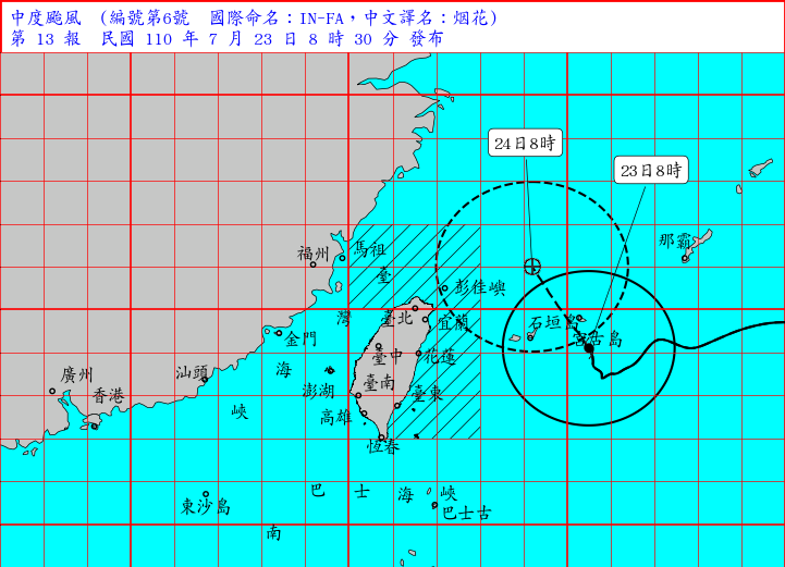 中度颱風烟花移動方向。(圖/中央氣象局)
