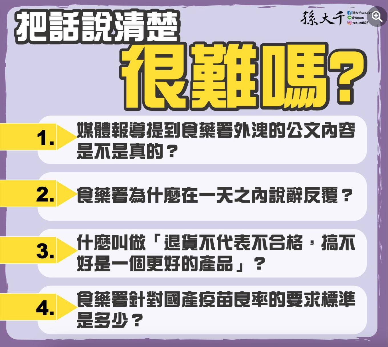 孫大千質疑食藥署為何不把話說清楚。(圖/翻攝孫大千臉書)