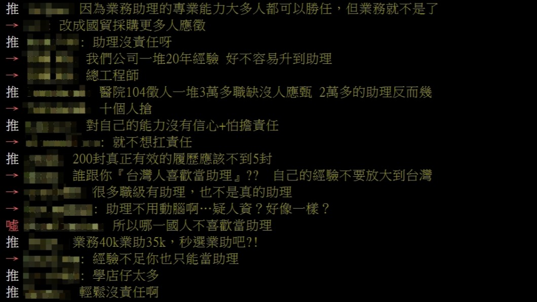 網友一番話突破「助理」二字的盲點。（圖／翻攝自PTT）