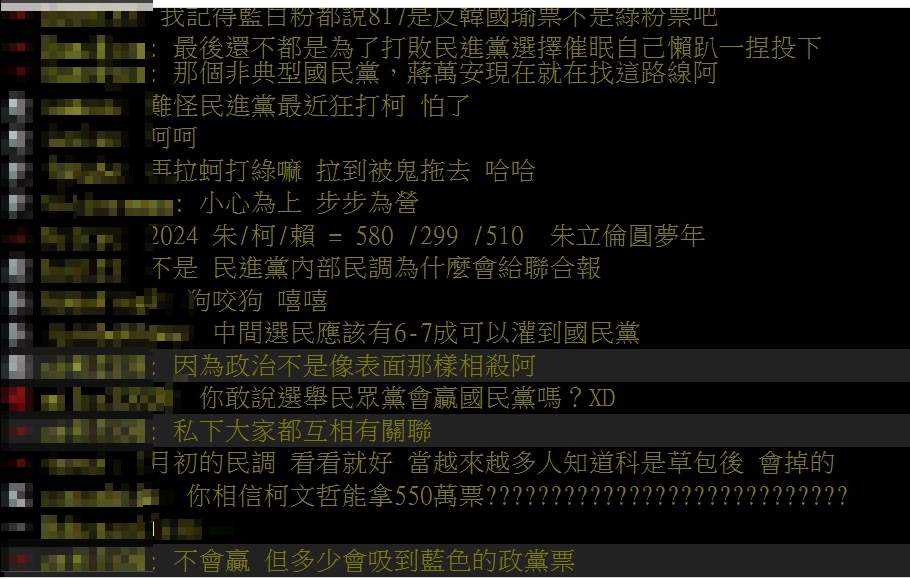 民進黨內部民調曝光網友熱議。(圖/翻攝自PTT)