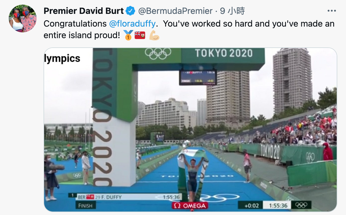百慕達總理在推特發文恭喜。( 圖/翻攝自Premier David Burt推特@BermudaPremier)