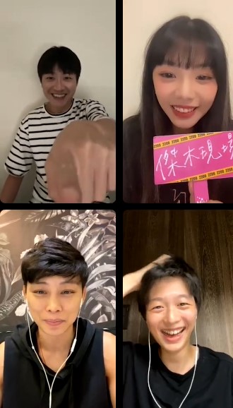江宏傑和師妹木木、跆拳道國手蘇麗文和羽球女將白馭珀同框直播。 （圖／翻攝自江宏傑IG）