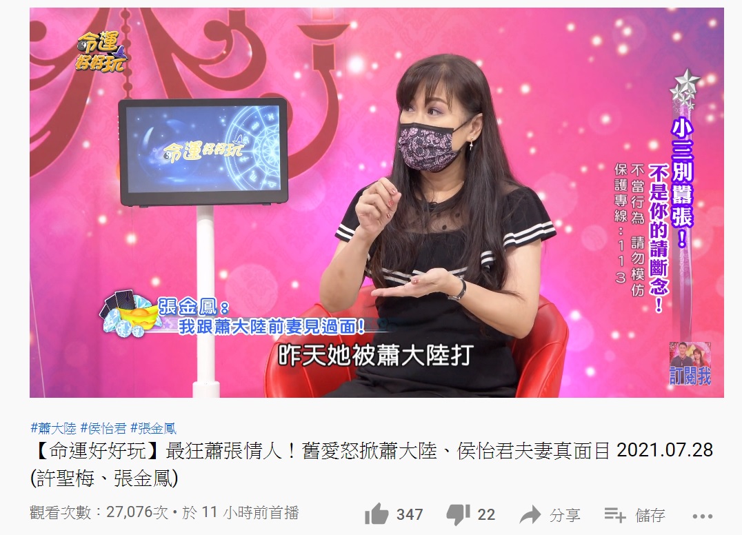張金鳳上節目說蕭大陸前妻日記中曾提到被打。(圖/翻攝自命運好好玩YouTube頻道)