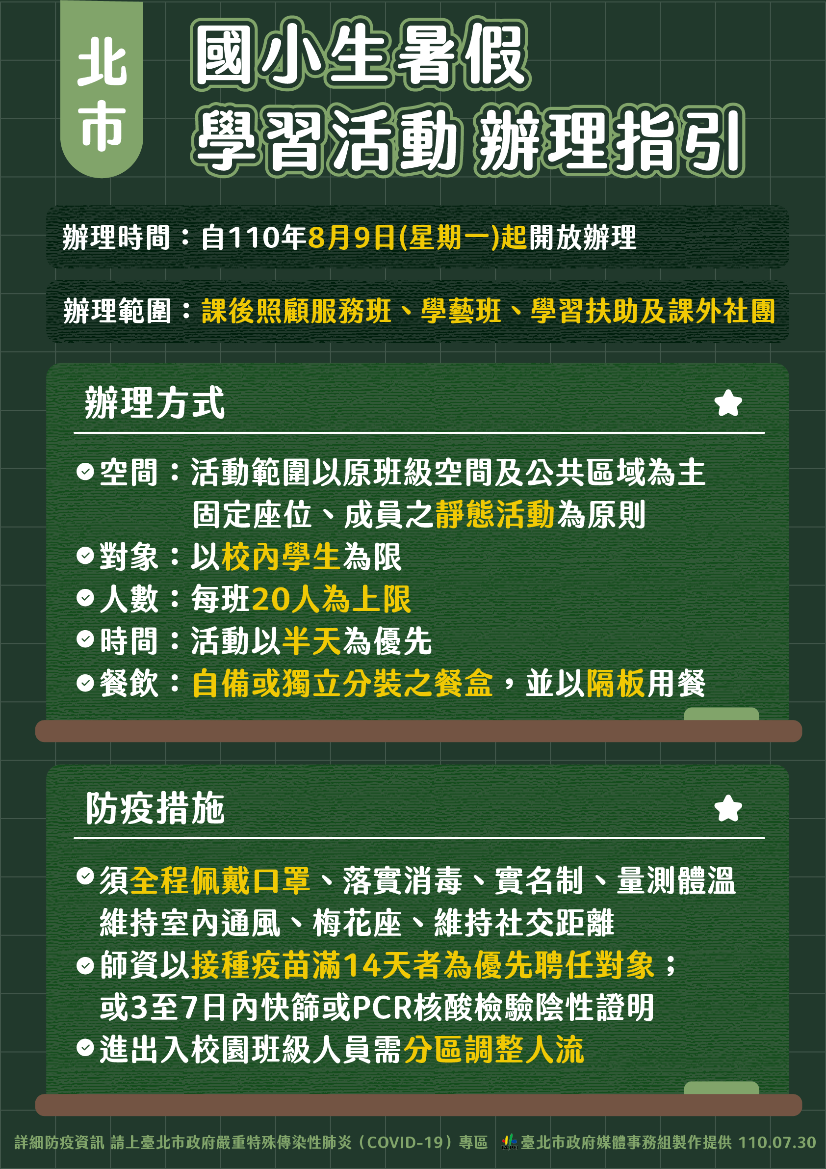 北市國小生暑假學習活動辦理指引。(圖/台北市政府提供)