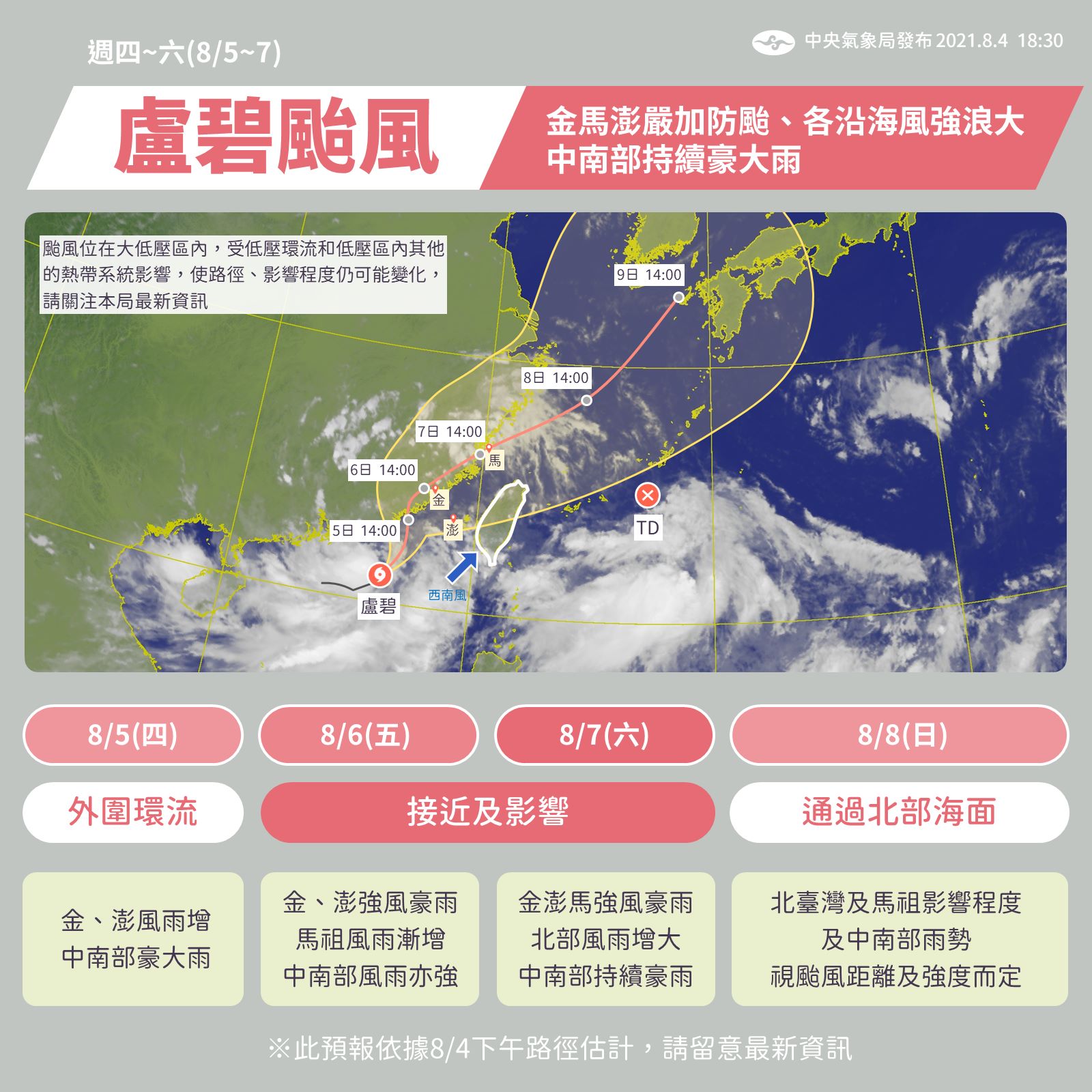 盧碧颱風預計週四至週六影響澎金馬、中部和南部。(圖/中央氣象局)