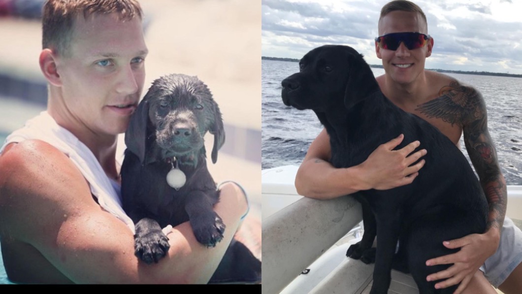 Caeleb Dressel 帶狗狗運動。(圖/Caeleb Dressel Instagram)