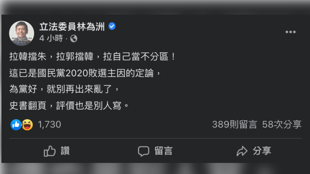 林為洲表示,為黨好,就別再出來亂了。(圖/翻攝自林為洲臉書)
