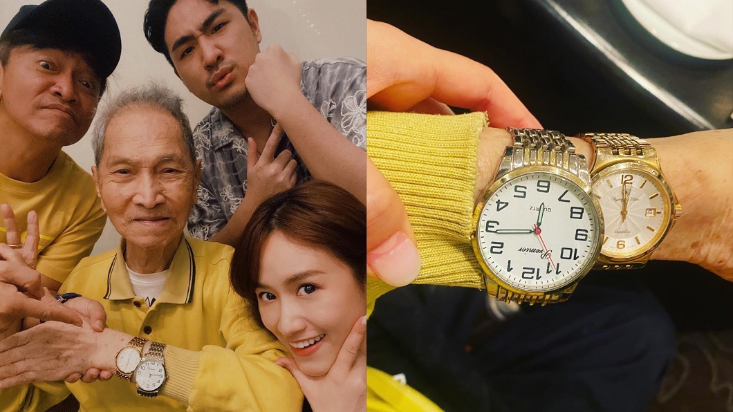 吳姍儒阿公一次戴2隻錶。（圖／翻攝自吳姍儒臉書）