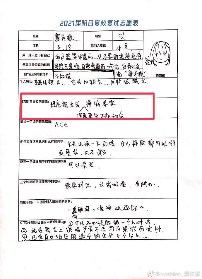 竇佳嫄曝為「掙錢養家」報名選秀節目。(圖/翻攝自竇佳嫄微博)